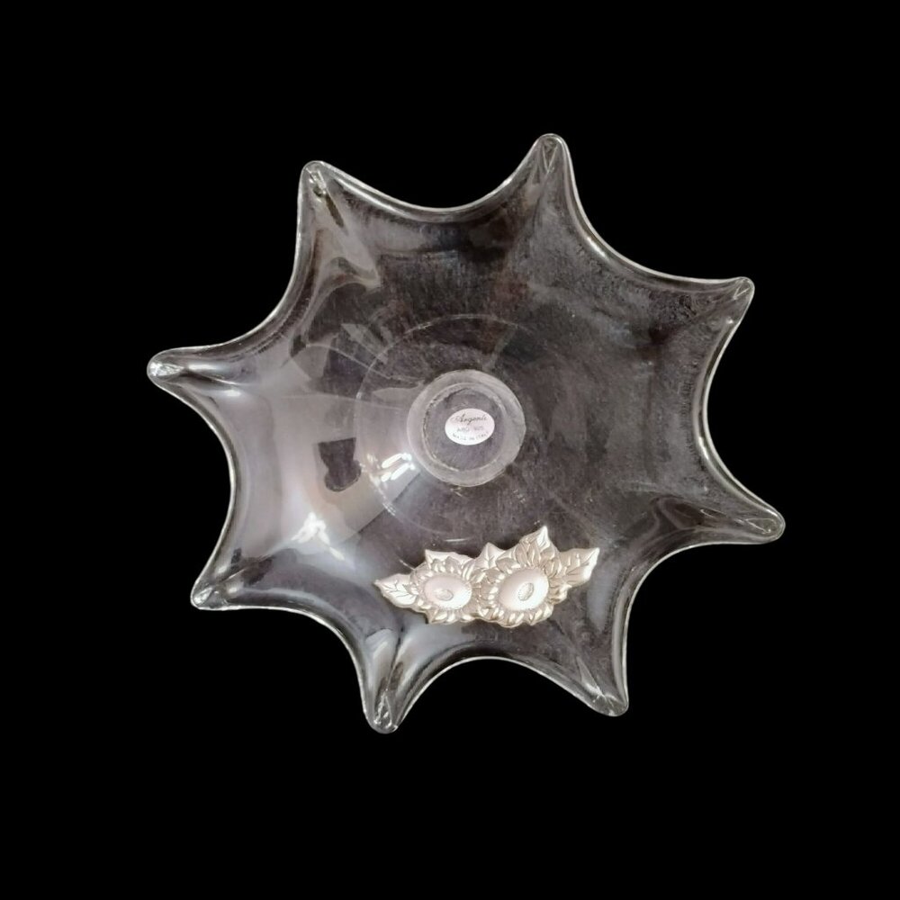 Vintage Argenti Sterling Silver Crystal Star Bowl Dish Italy Floral Sunflower